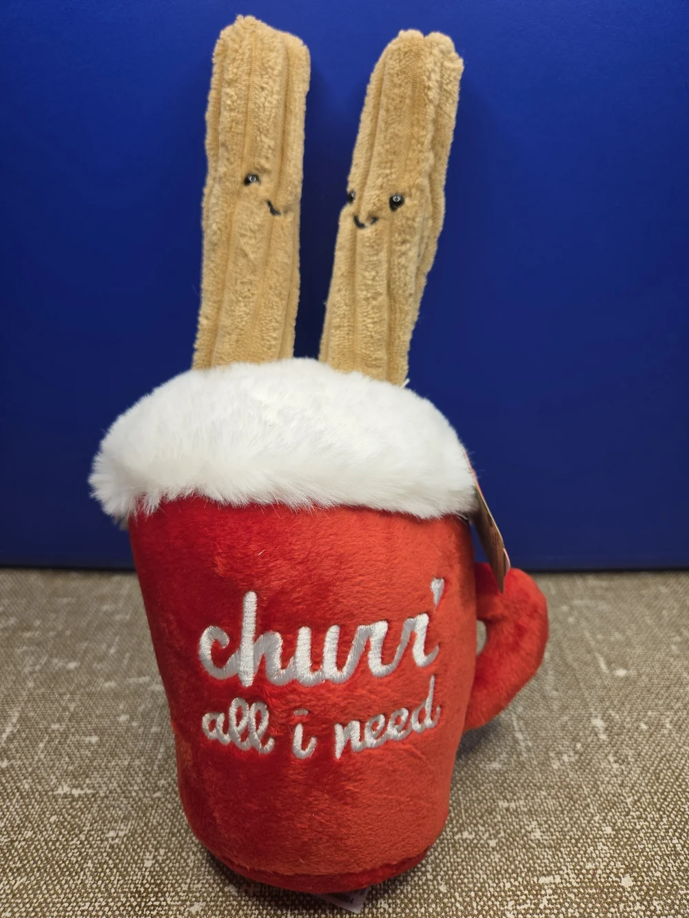 Plush Red Churr' Holiday Mug with Cream Fur Top and Brown Churros